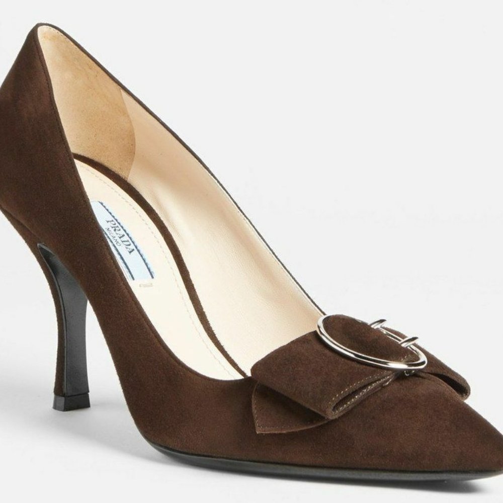 PRADA 1I520E Camoscio POINTED TOE Brown HEELS Shoe